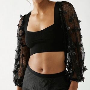 Free People Sheer Butterfly Appliqué Crop Top